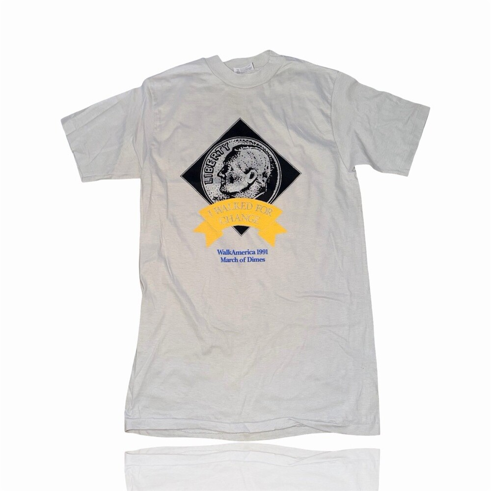 Vintage Mens M White WalkAmerica March of Dimes Graphic 1991 T-Shirt: Heavy Wear